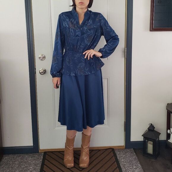 Vintage Dresses & Skirts - 70s/80s Deep Teal Floral Day Dress‎